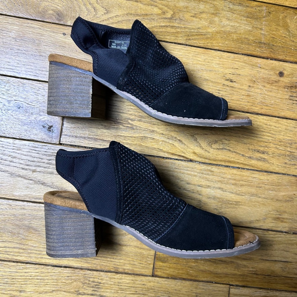 Bearpaw Verona Black Suede Peep Toe Slingback Block Heel Sandals Size 10‎